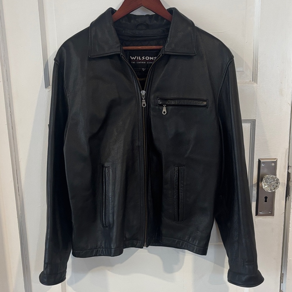 Wilson Men's Black Leather Jacket with Zippered Pockets